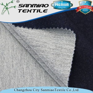 Cotton Spandex Indigo French Terry Knitted Denim Fabric for Clothes